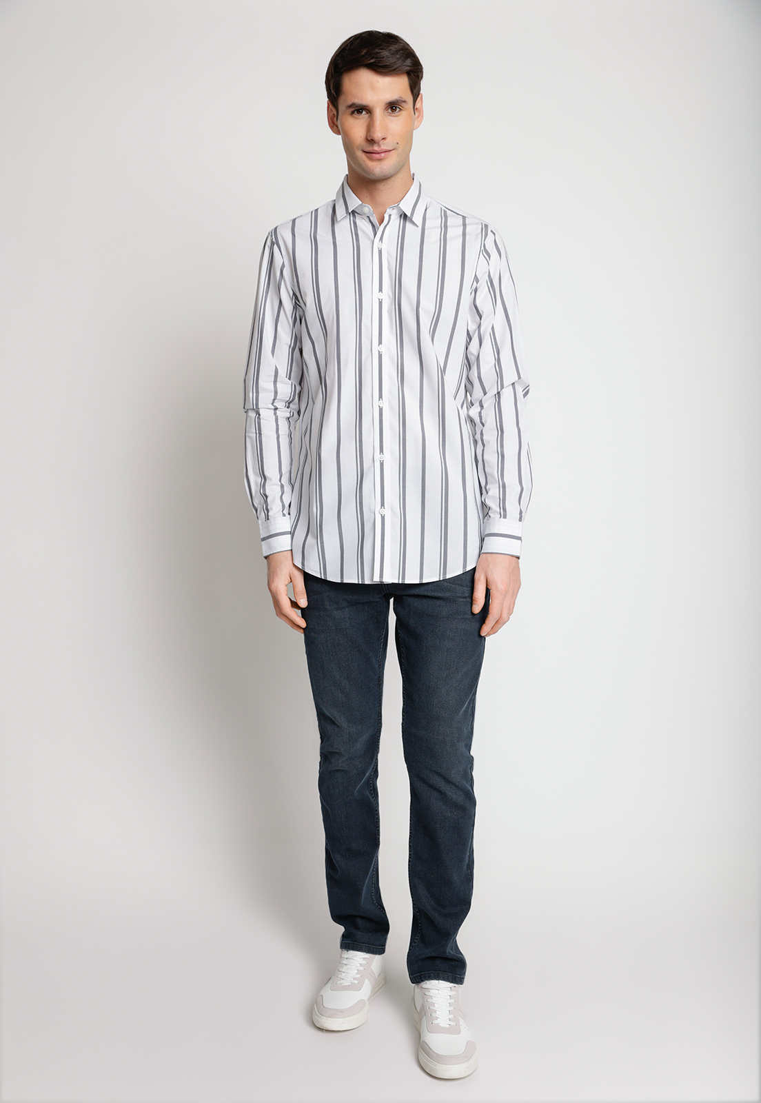 CAMISA HOMBRE MANGA LARGA LISTADA GRIS OSCURO - 4