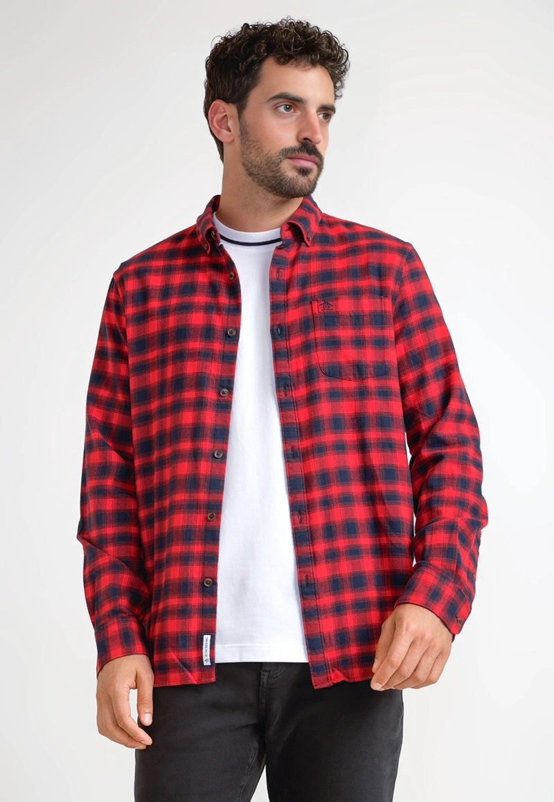 CAMISA HOMBRE A CUADROS DE FRANELA ROJO - 1
