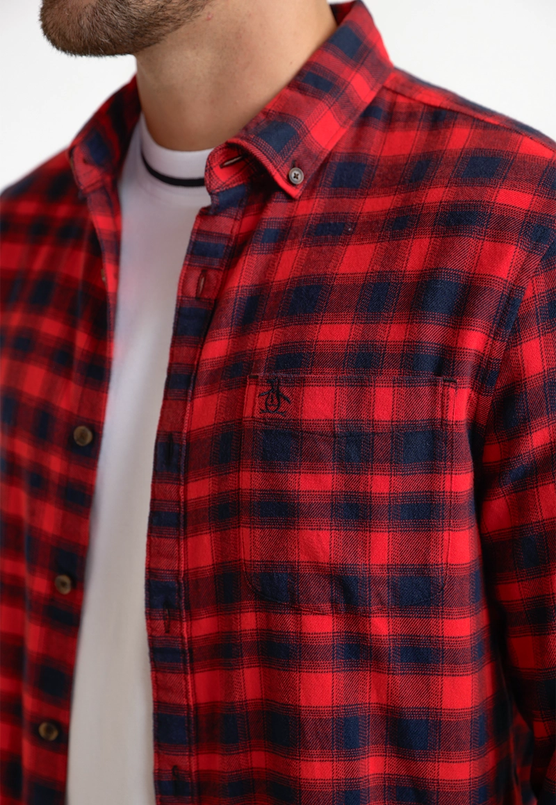 CAMISA HOMBRE A CUADROS DE FRANELA ROJO - 3