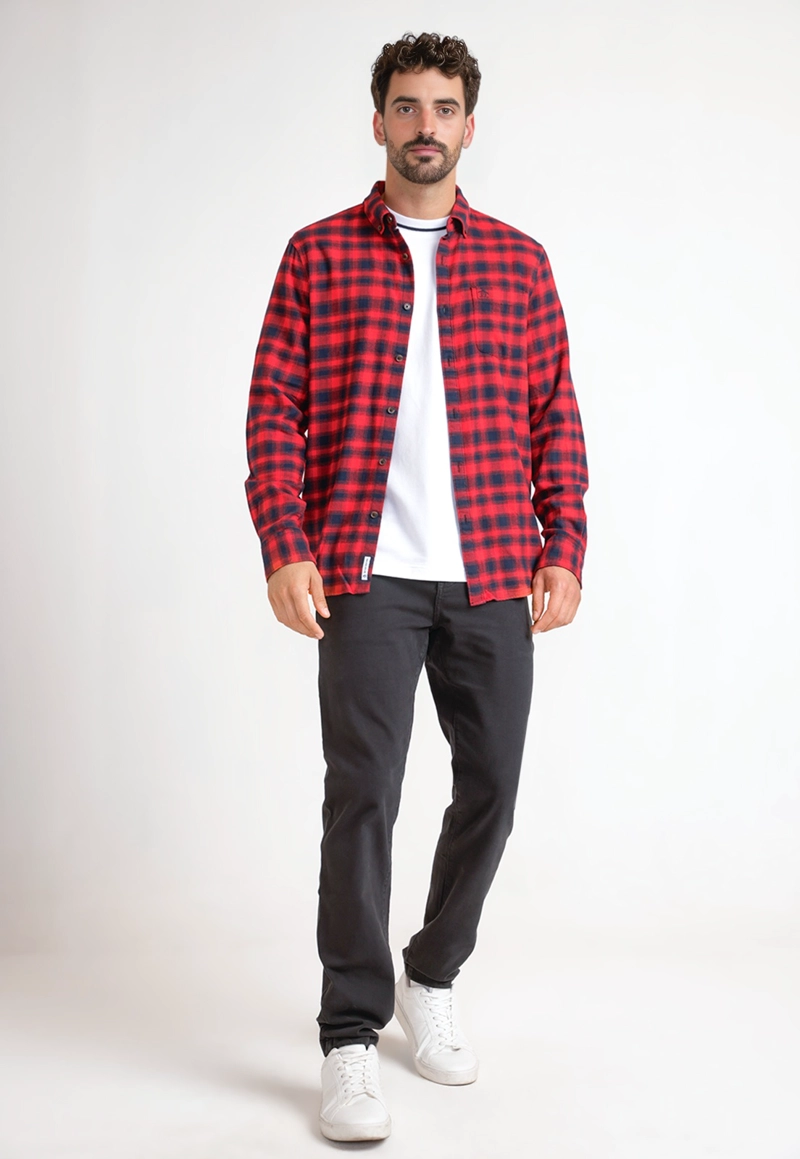 CAMISA HOMBRE A CUADROS DE FRANELA ROJO - 4