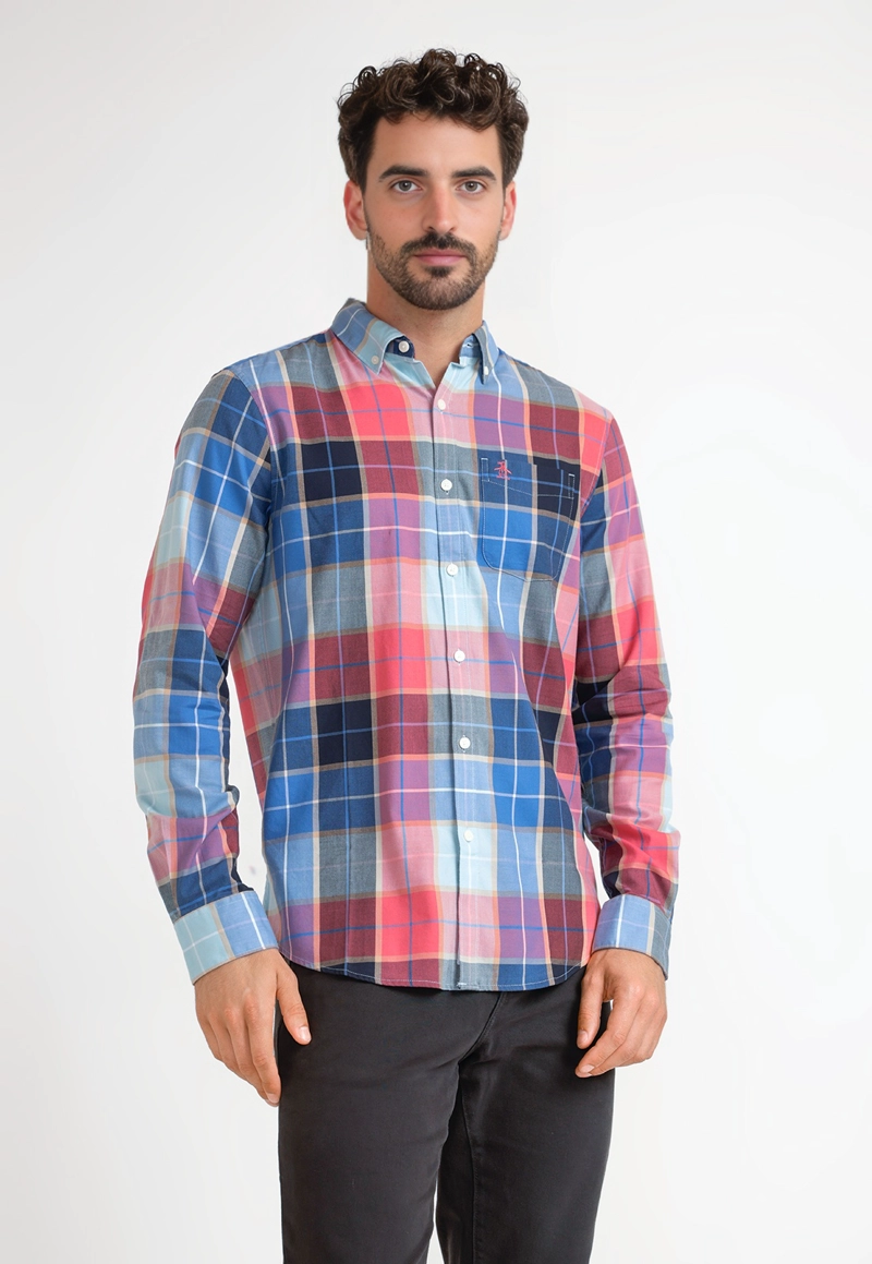 CAMISA HOMBRE A CUADROS AZUL - 1