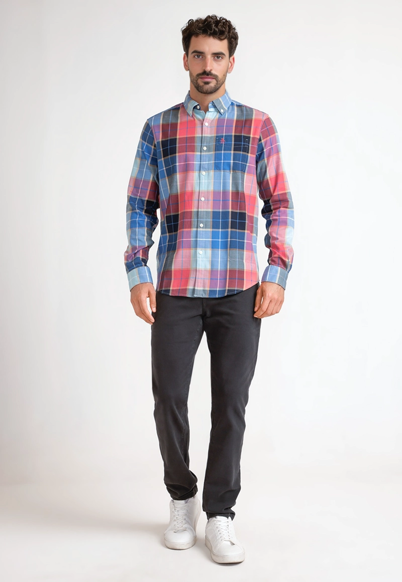 CAMISA HOMBRE A CUADROS AZUL - 4