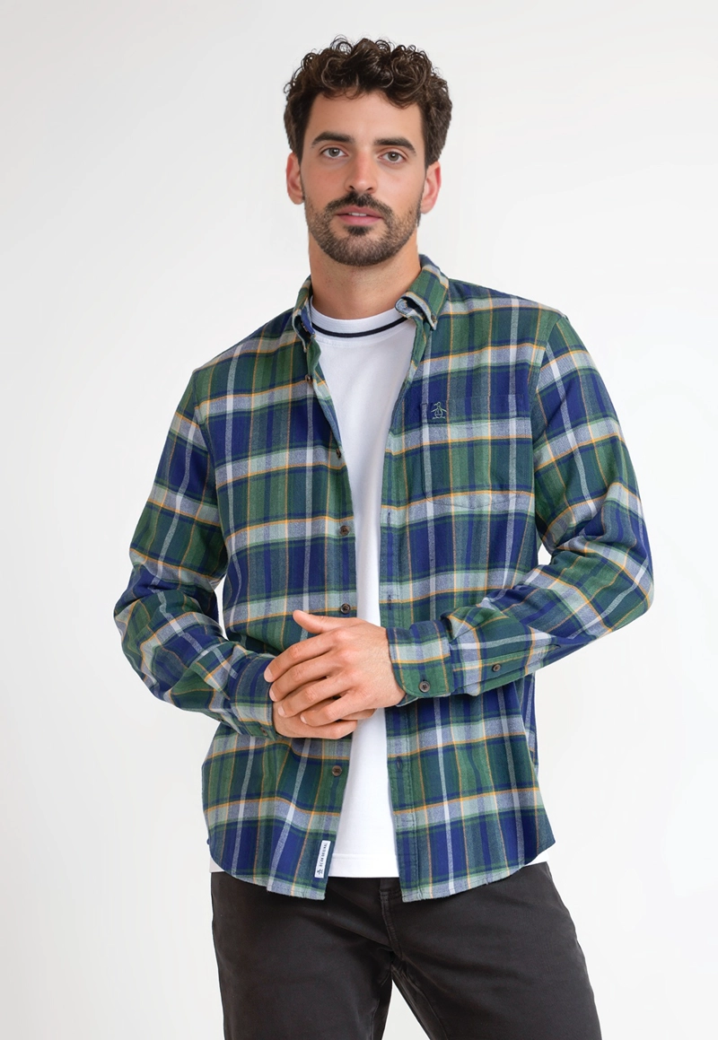 CAMISA HOMBRE A CUADROS DE FRANELA AZUL - 1