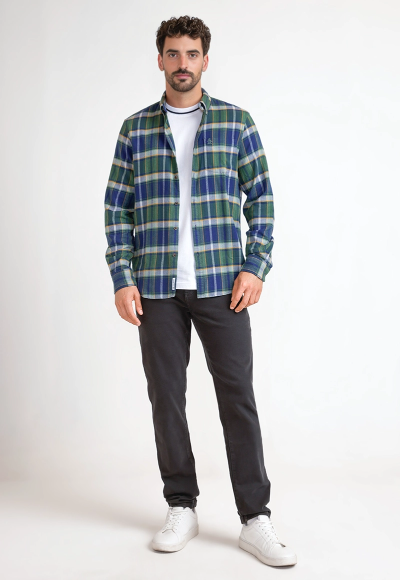 CAMISA HOMBRE A CUADROS DE FRANELA AZUL - 4
