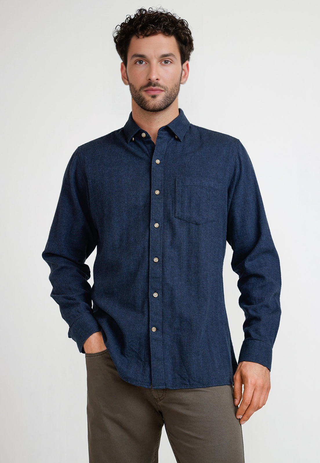 CAMISA FRANELA HOMBRE BERNABEU AZUL MARINO - 1