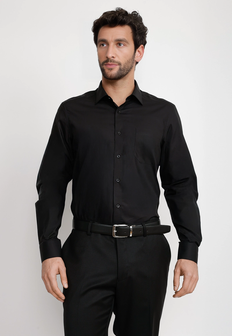 CAMISA HOMBRE FORMAL POPELINA CLASSIC NEGRO - 1