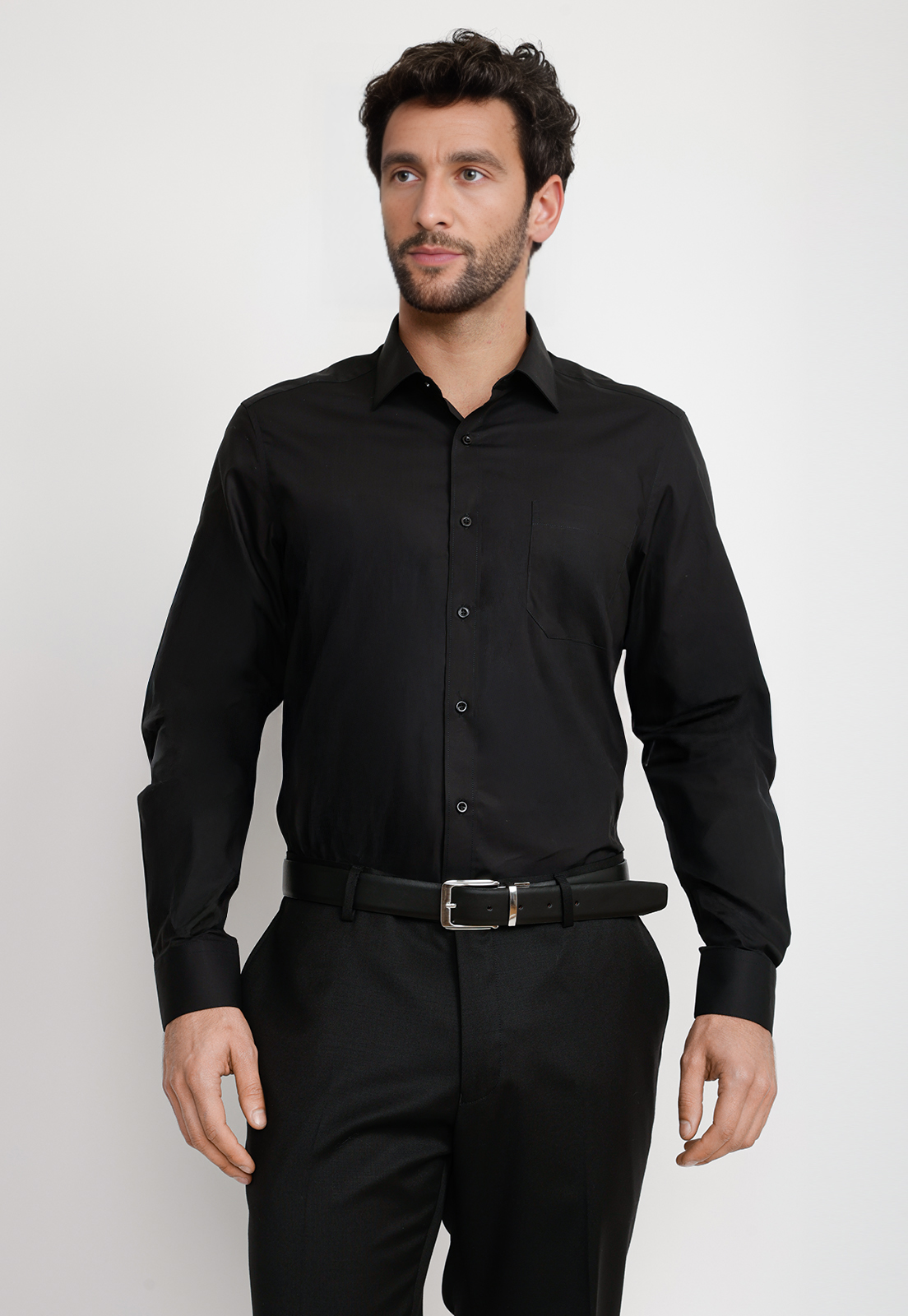 CAMISA HOMBRE FORMAL POPELINA CLASSIC NEGRO - 1