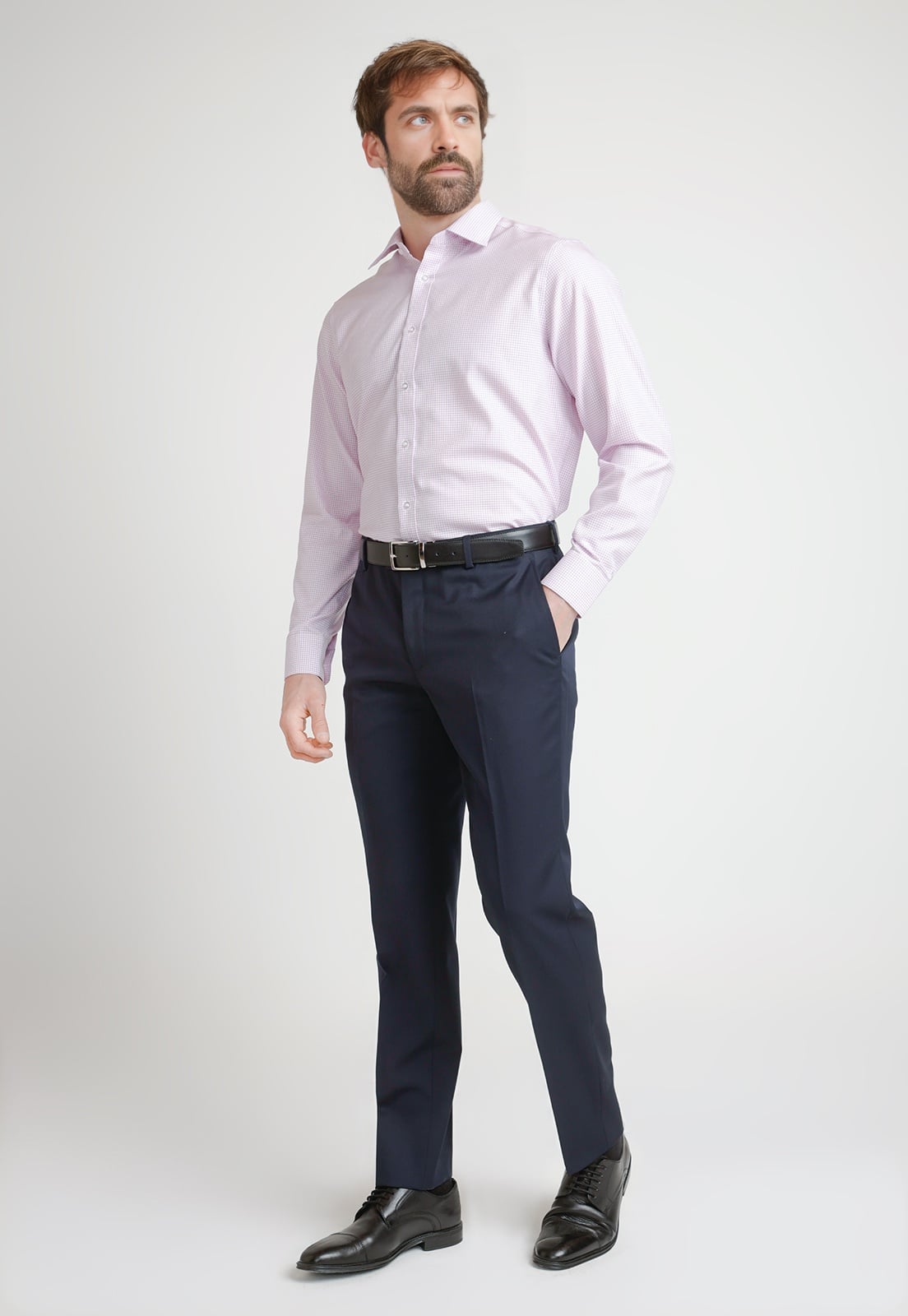 CAMISA FORMAL HOMBRE NON IRON MICRODISEÑO REGULAR TRAVEL ROSADO - 4