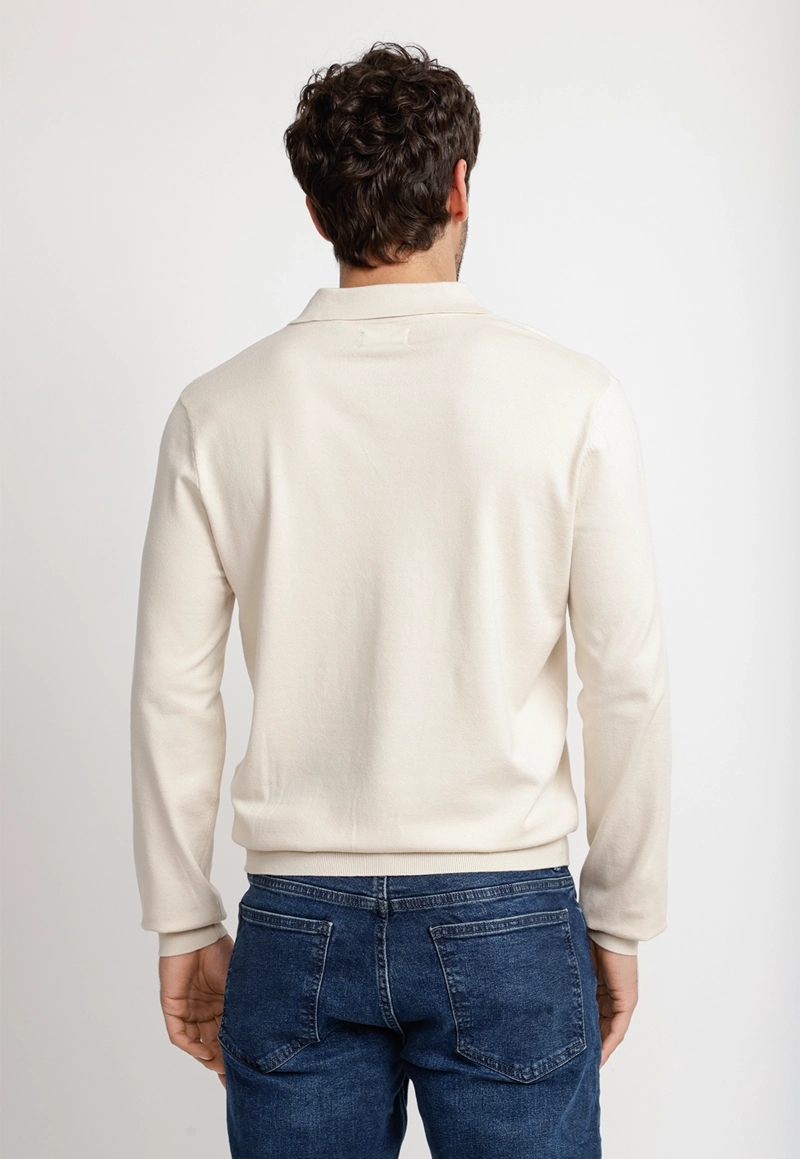SWEATER HOMBRE CUELLO POLO BEIGE - 2