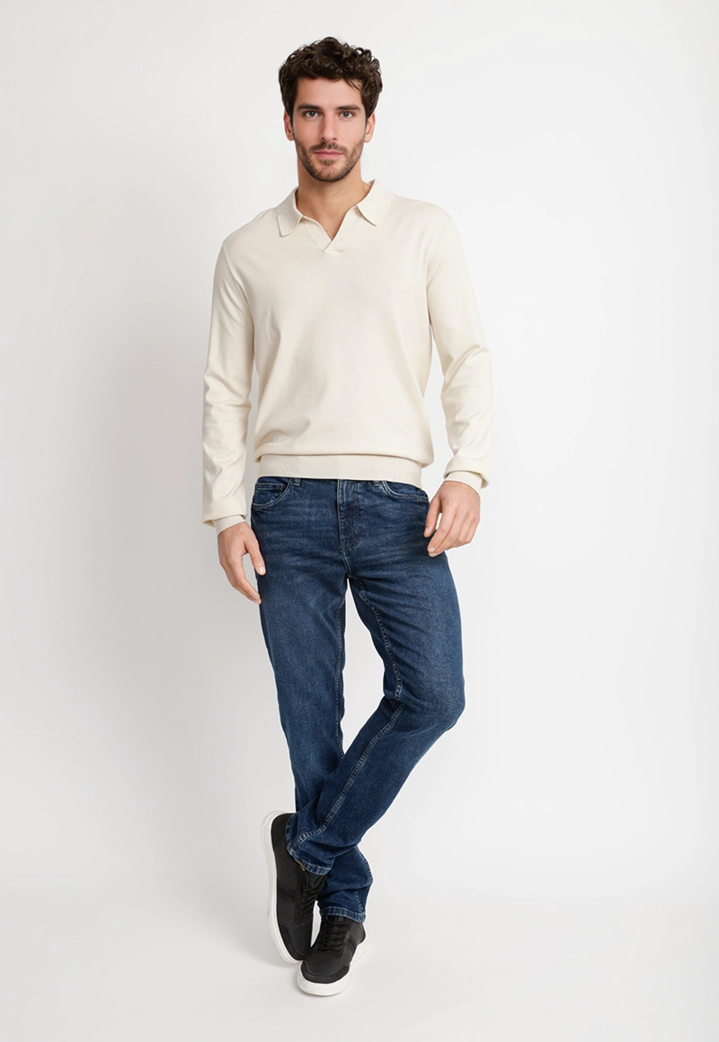 SWEATER HOMBRE CUELLO POLO BEIGE - 4