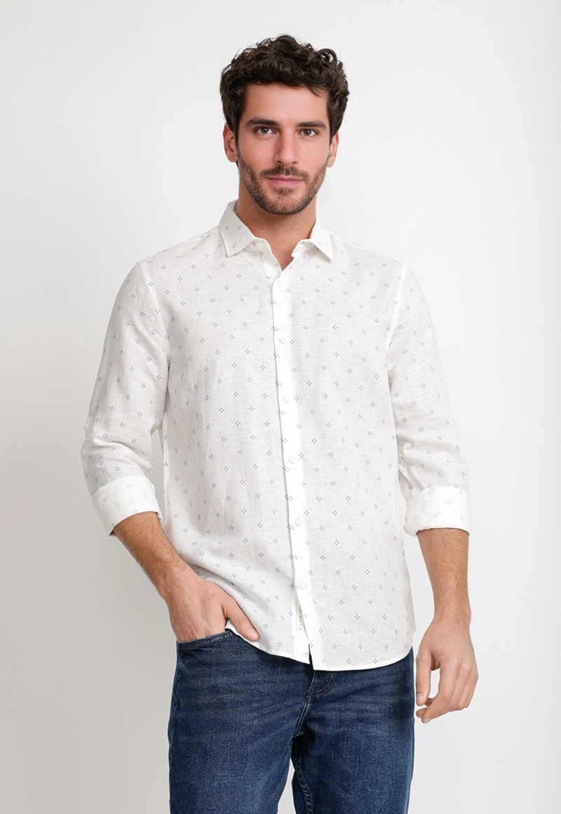 CAMISA HOMBRE LINO ESTAMPADO BLANCO - 1