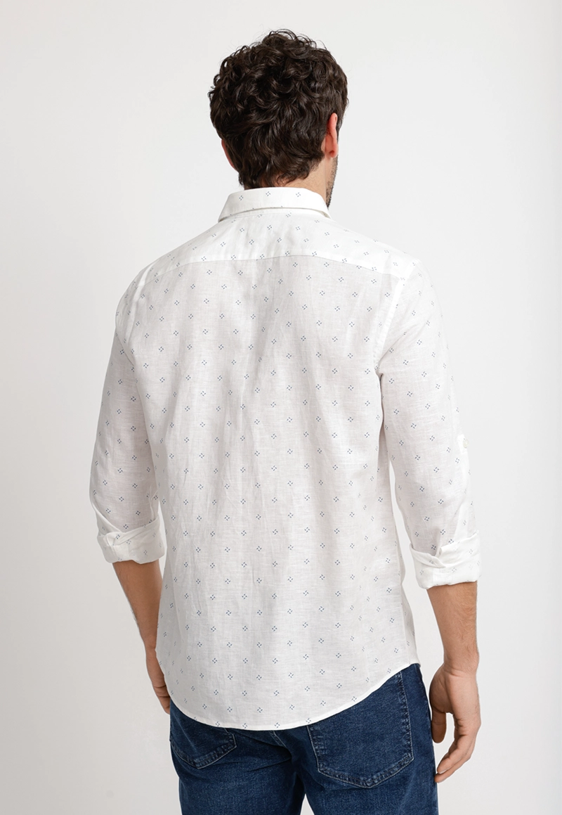 CAMISA HOMBRE LINO ESTAMPADO BLANCO - 2