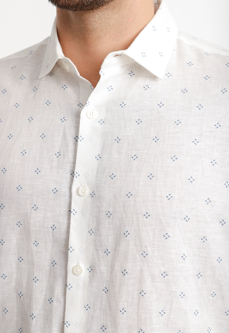 CAMISA HOMBRE LINO ESTAMPADO BLANCO - 3