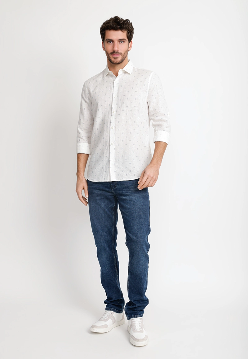 CAMISA HOMBRE LINO ESTAMPADO BLANCO - 4