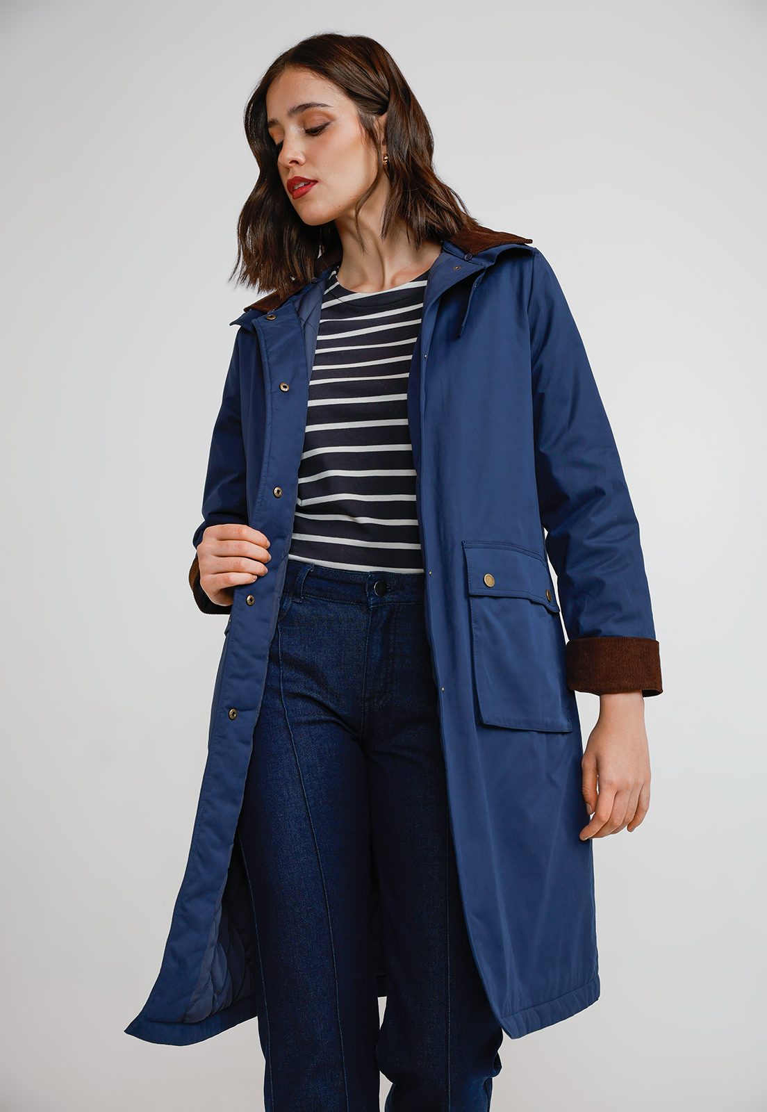 PARKA LARGA MUJER ALGODON Y POLIE STER AZUL - 4