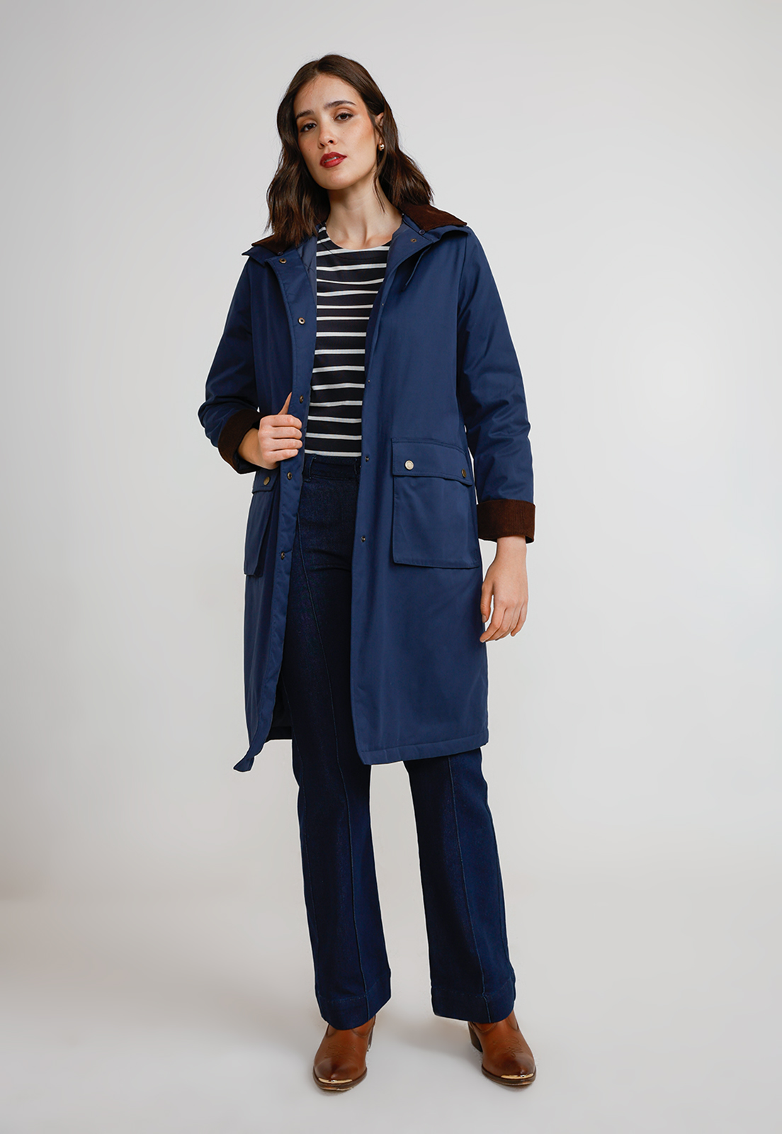 PARKA LARGA MUJER ALGODON Y POLIE STER AZUL - 5