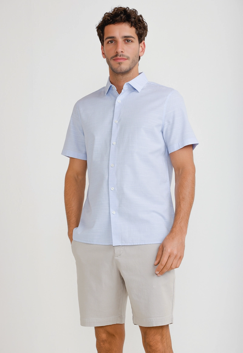 CAMISA HOMBRE MANGA CORTA ALGODON CELESTE - 1