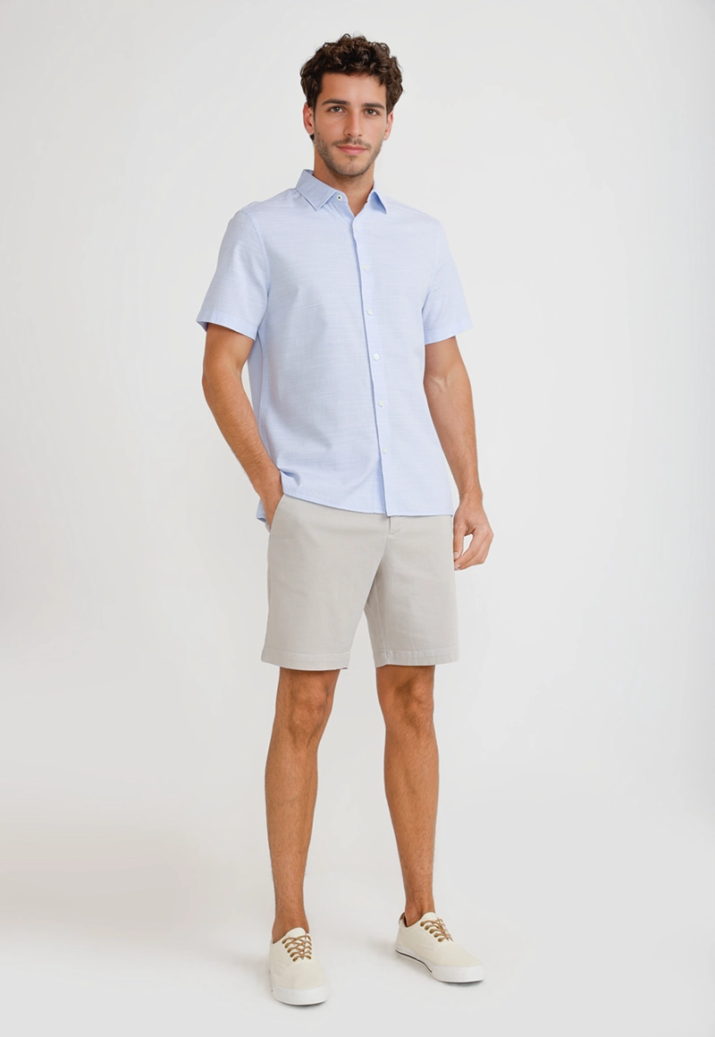 CAMISA HOMBRE MANGA CORTA ALGODON CELESTE - 4