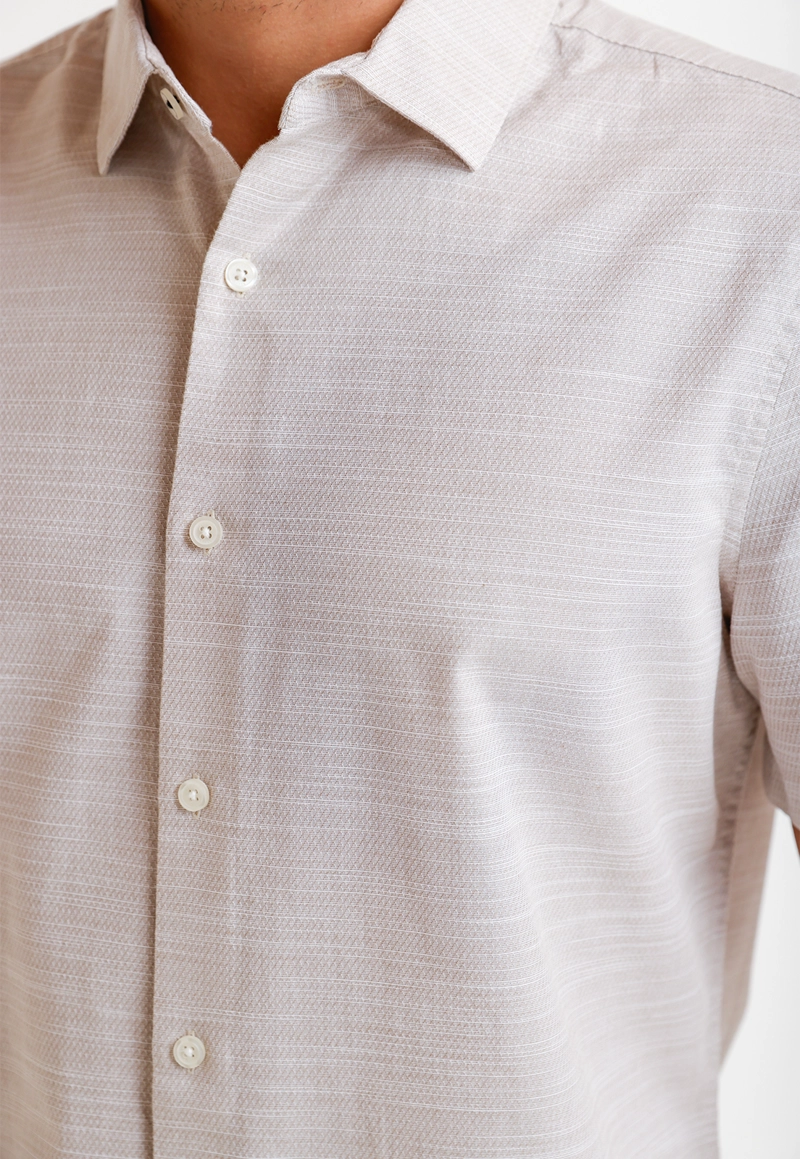 CAMISA HOMBRE MANGA CORTA ALGODON BEIGE - 3