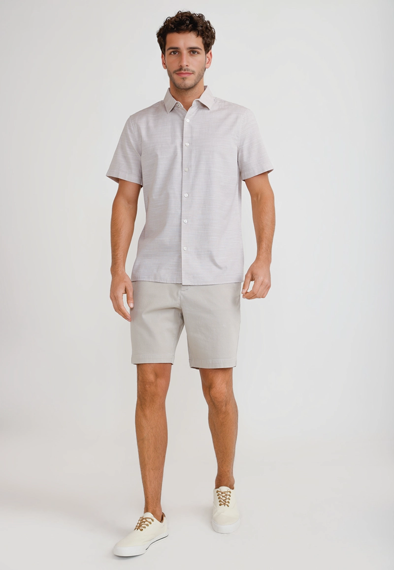 CAMISA HOMBRE MANGA CORTA ALGODON BEIGE - 4