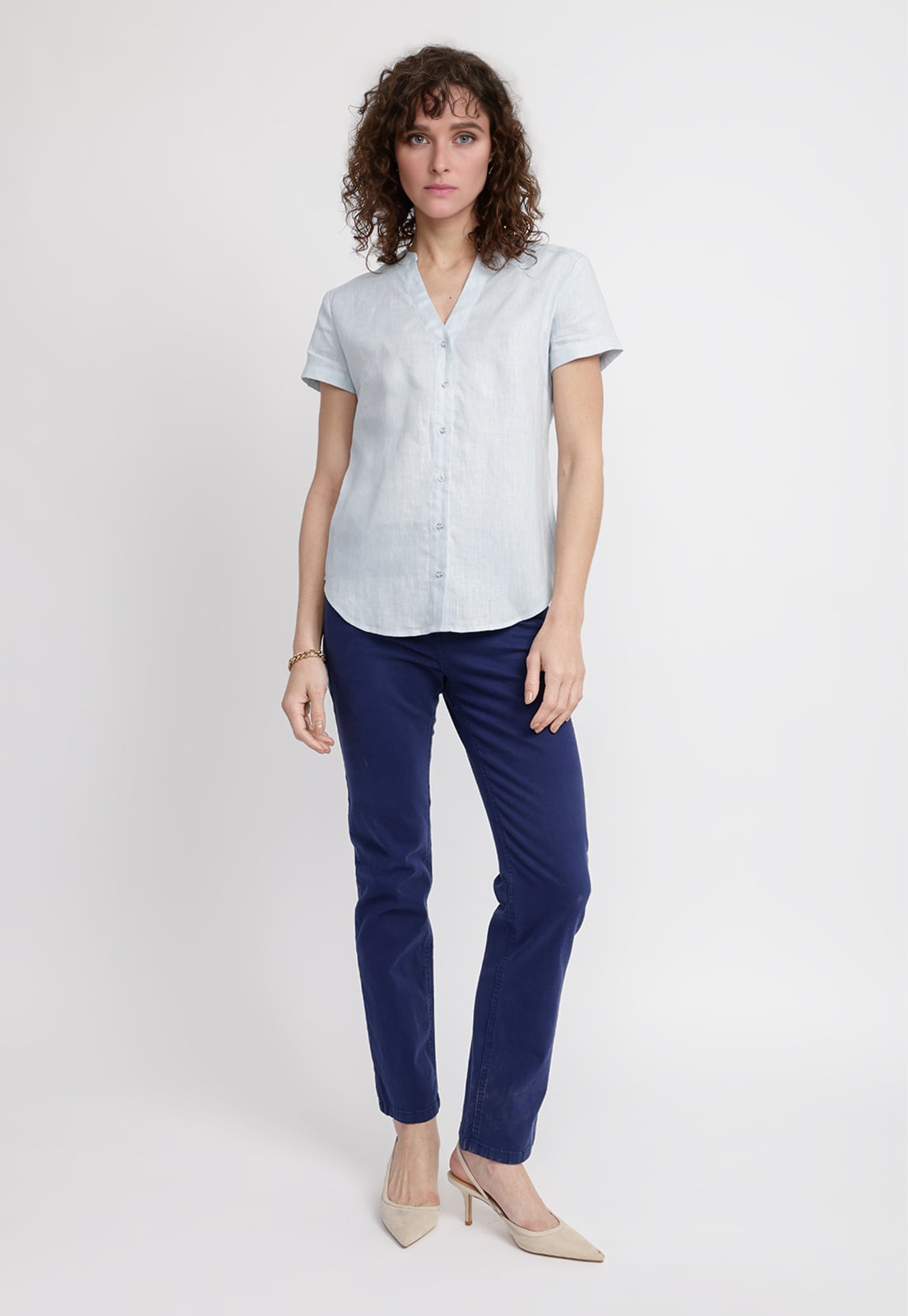 BLUSA MUJER KEIKO LINO CELESTE - 4