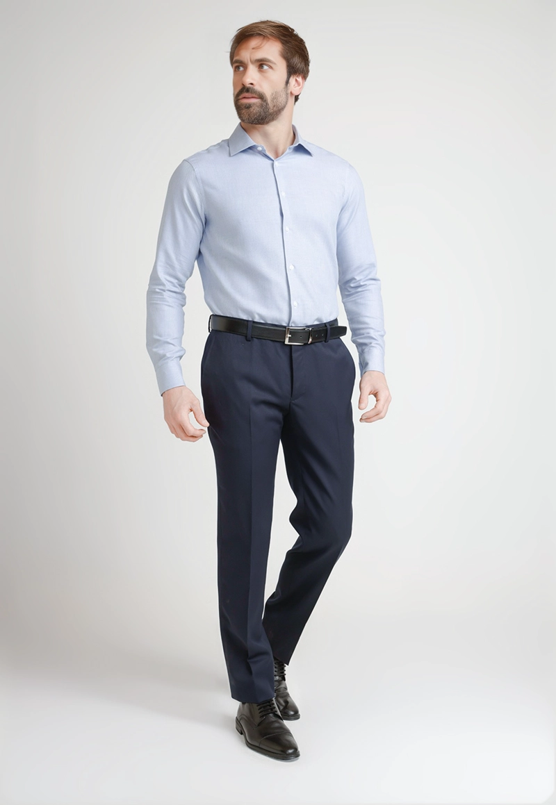 CAMISA FORMAL HOMBRE MEZCLA ALGODON SLIM EXECUTIVE AZUL M - 4