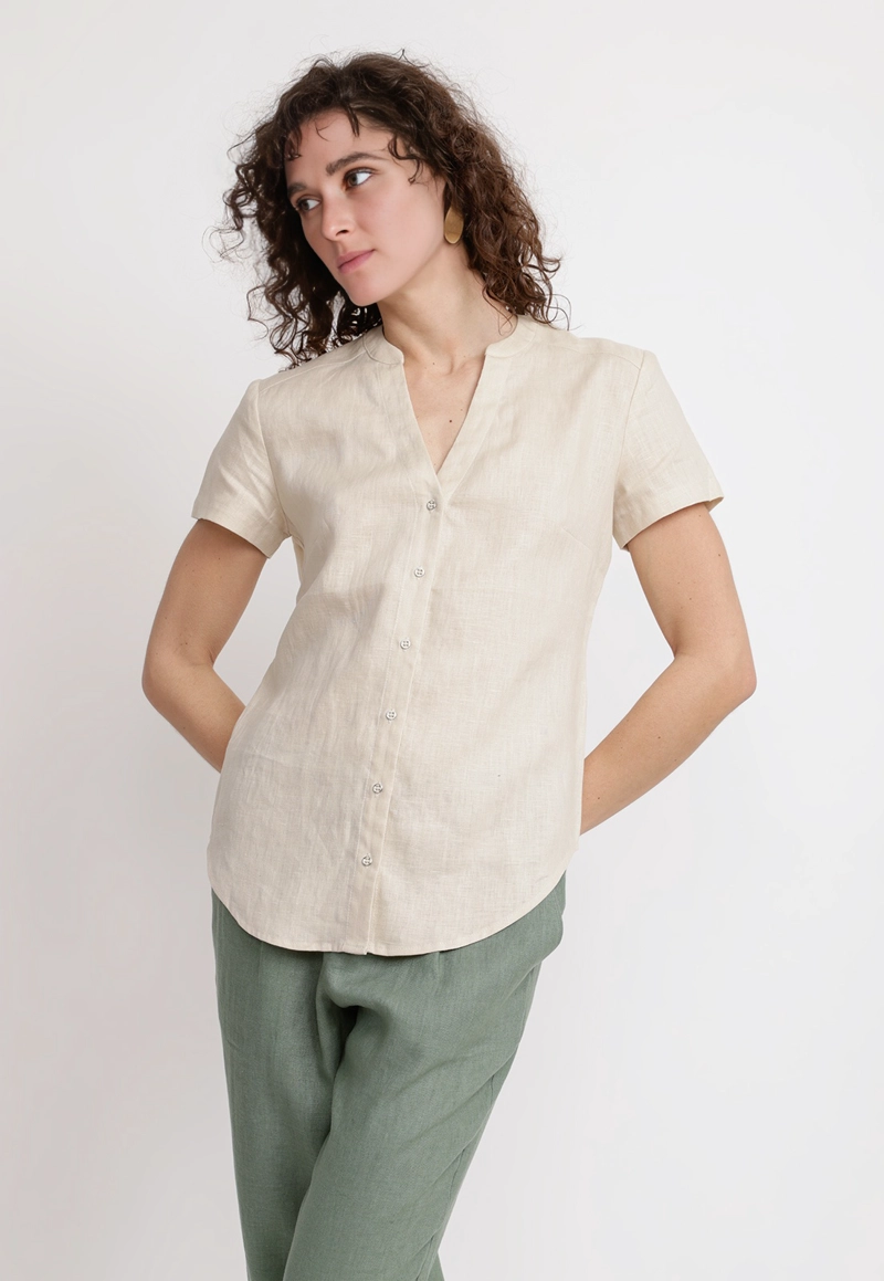 BLUSA MUJER KEIKO LINO BEIGE - 1