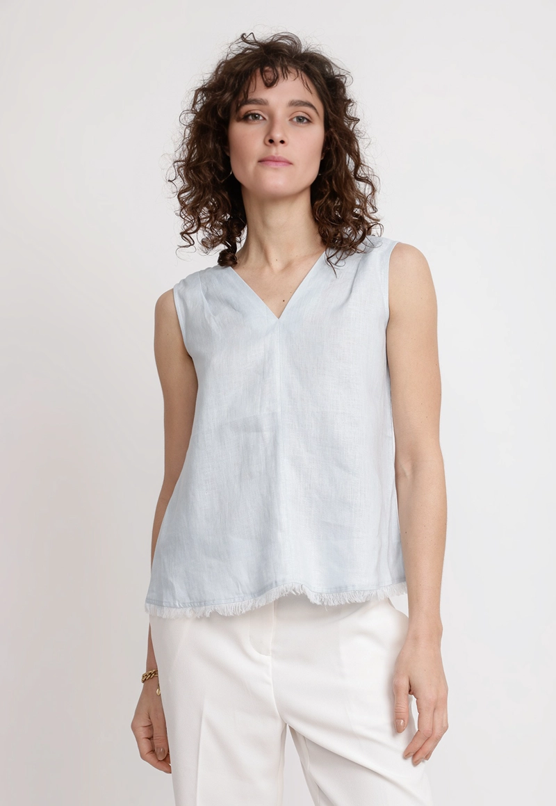 BLUSA MUJER GIA LINO CELESTE - 1