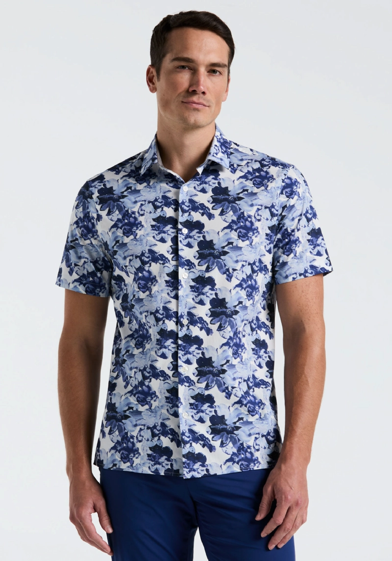 CAMISA HOMBRE MANGA CORTA ESTAMPADA AZUL - 1