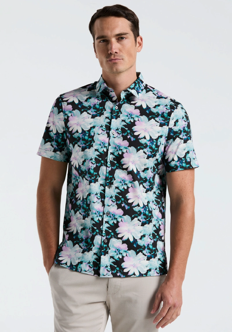 CAMISA HOMBRE MANGA CORTA ESTAMPADA NEGRO - 1