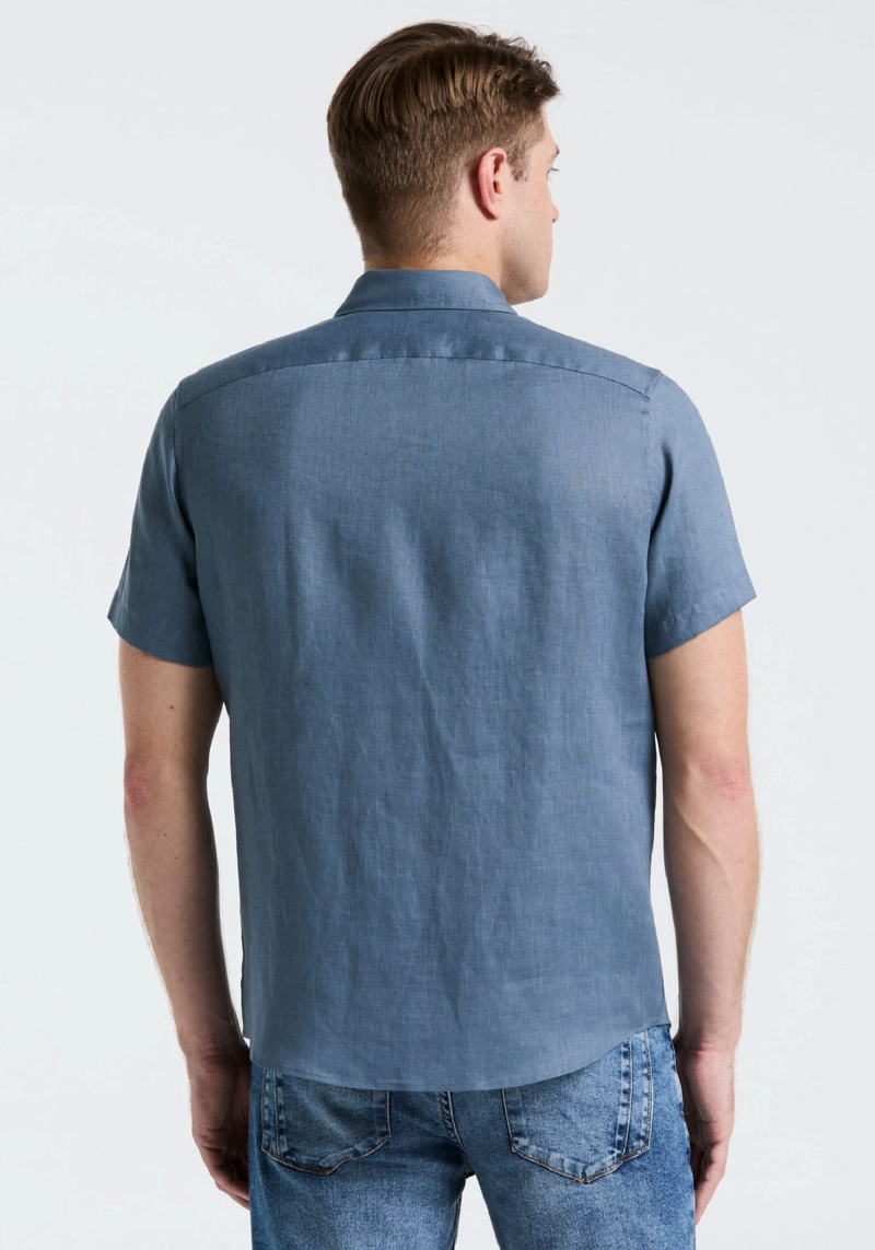 CAMISA HOMBRE LINO MANGA CORTA AZUL - 2