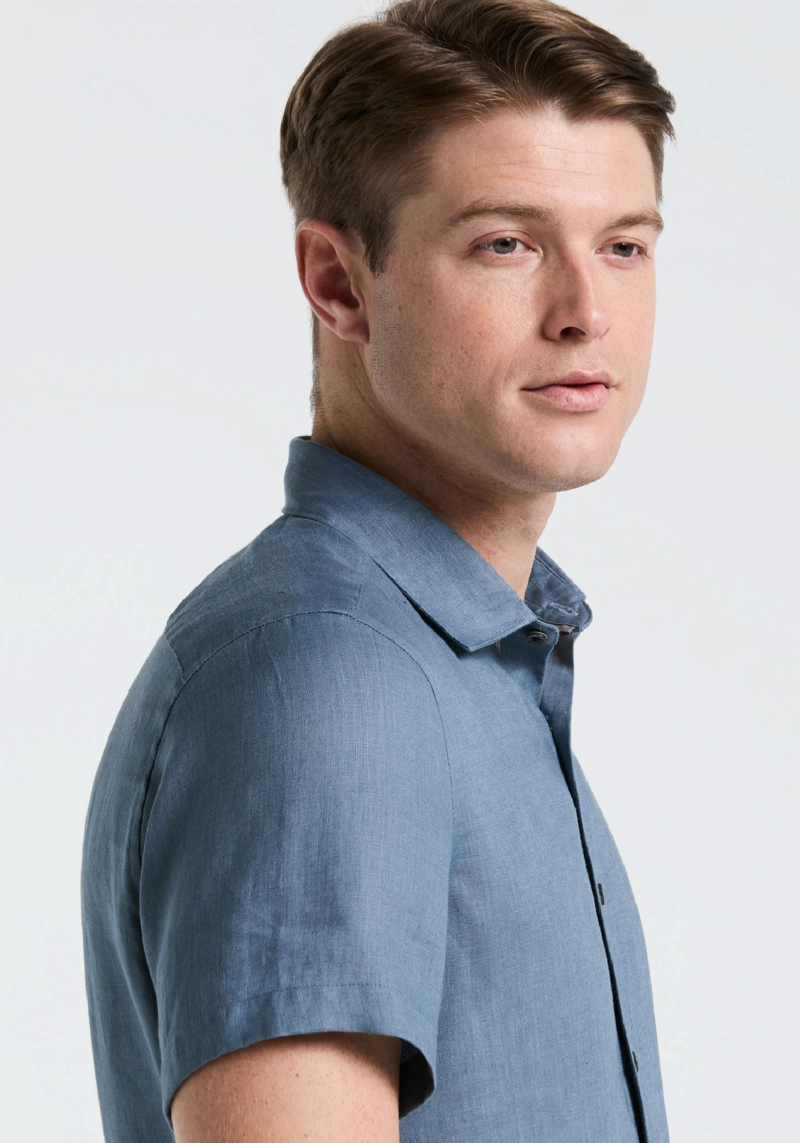CAMISA HOMBRE LINO MANGA CORTA AZUL - 3