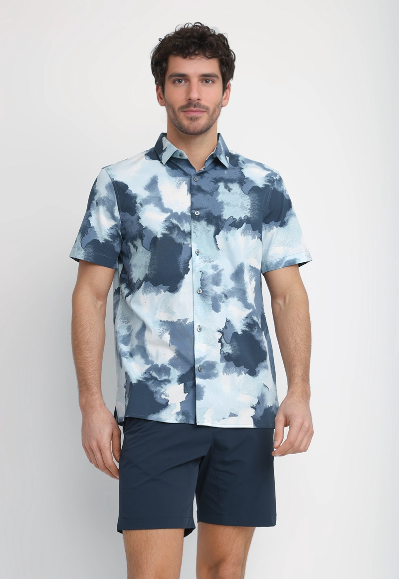 CAMISA HOMBRE MANGA CORTA ESTAMPADA AZUL - 1