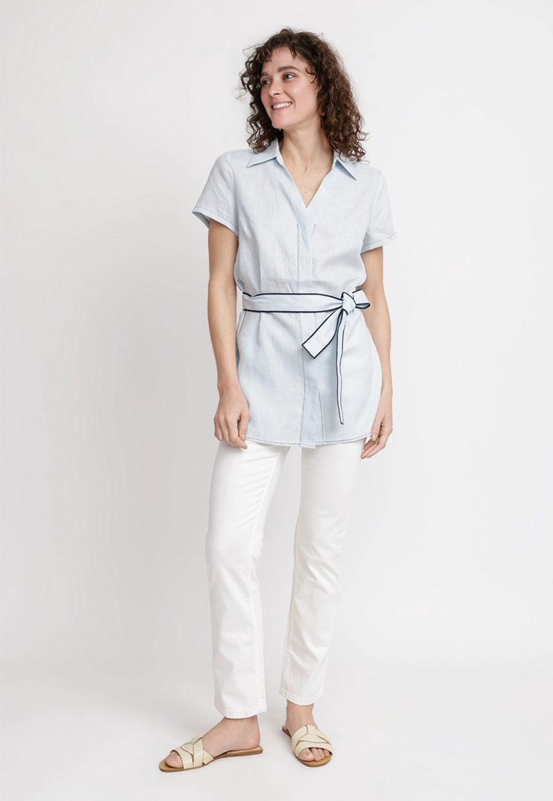 BLUSA MUJER PAU LINO CELESTE - 4