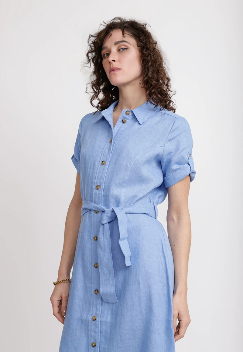 VESTIDO MUJER SEVILLA LINO CELESTE - 1