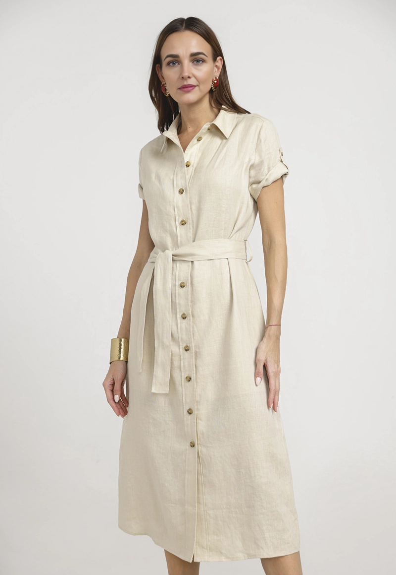 VESTIDO MUJER SEVILLA LINO BEIGE - 1