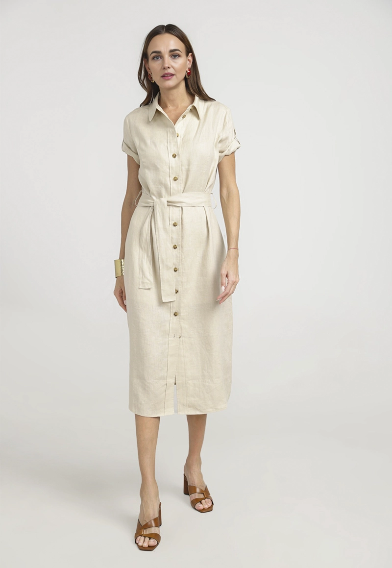 VESTIDO MUJER SEVILLA LINO BEIGE - 4