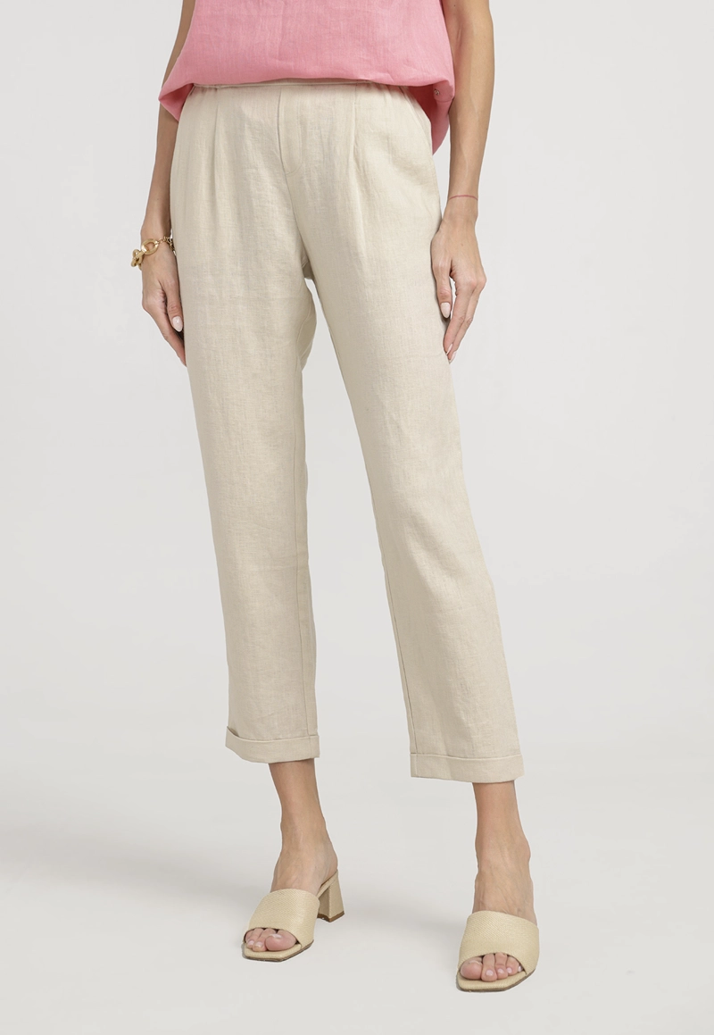 PANTALON MUJER CLARA LINO BEIGE - 1