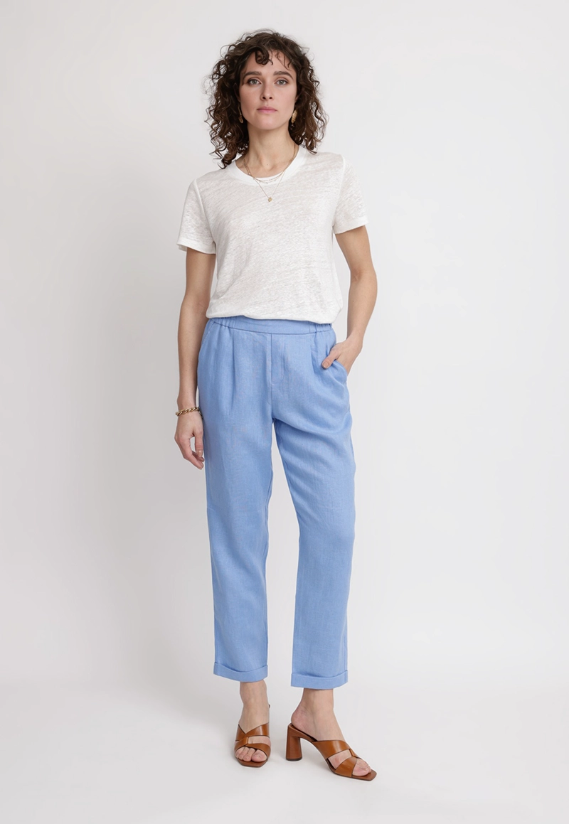 PANTALON MUJER CLARA LINO CELESTE - 4