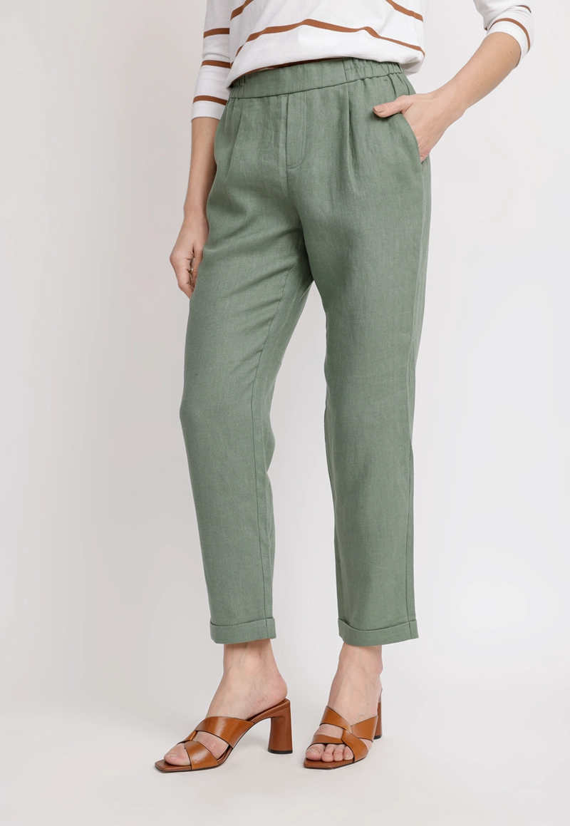 PANTALON MUJER CLARA LINO VERDE - 1