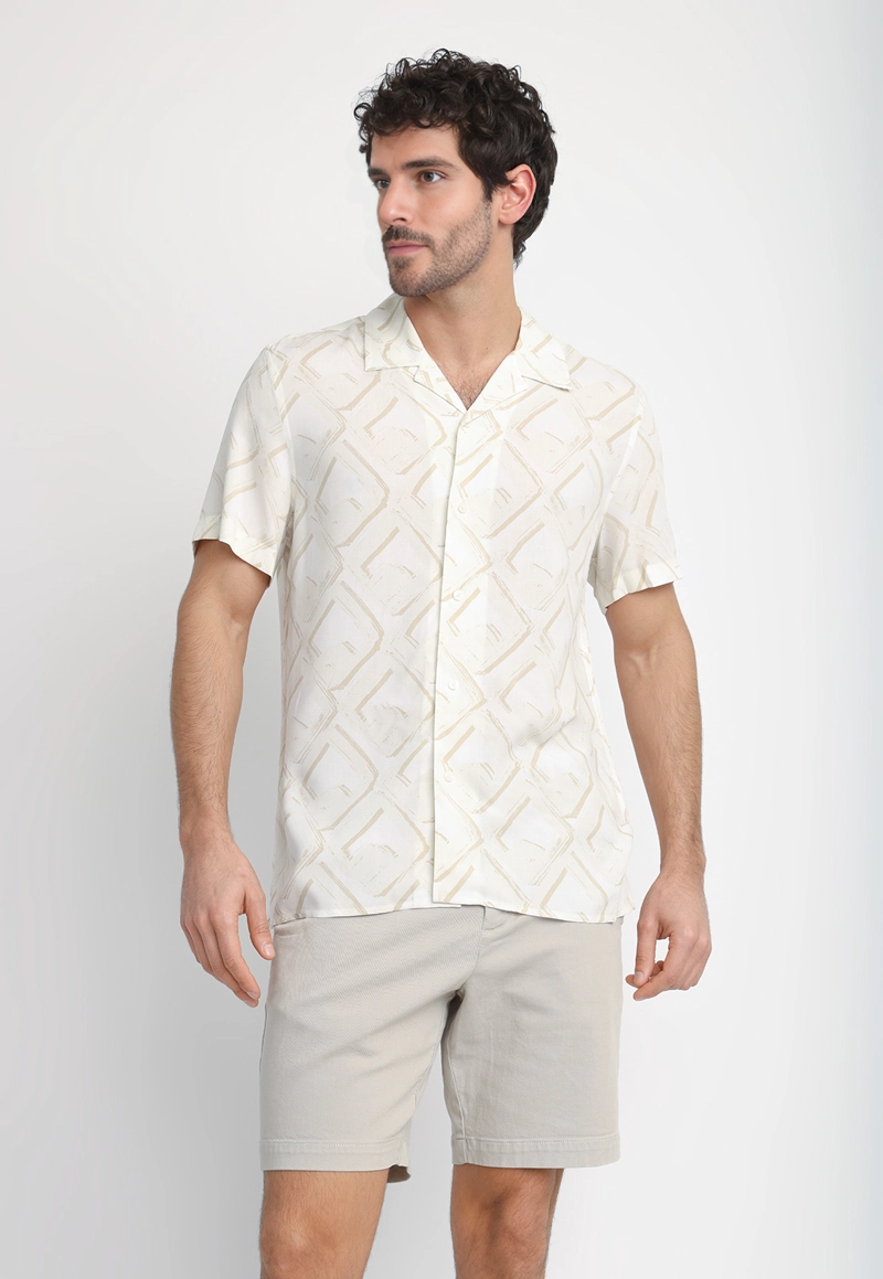 CAMISA HOMBRE MANGA CORTA ESTAMPADA BLANCO - 1