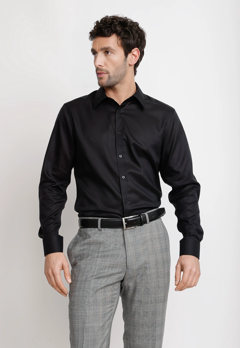 CAMISA HOMBRE FORMAL ALGODON NON IRON NEGRO - 1