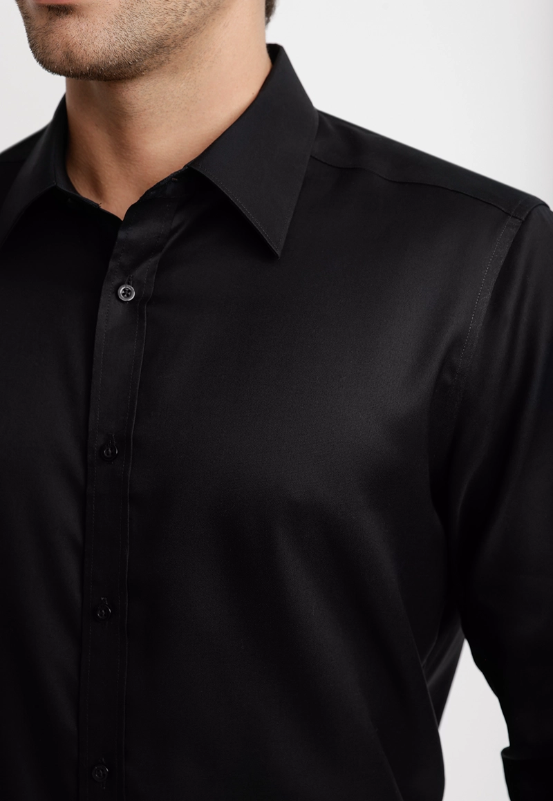 CAMISA HOMBRE FORMAL ALGODON NON IRON NEGRO - 3