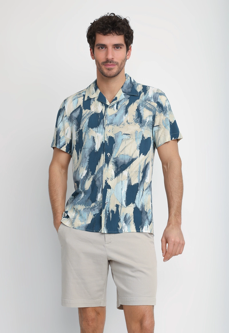 CAMISA HOMBRE MANGA CORTA ESTAMPADA AZUL - 1