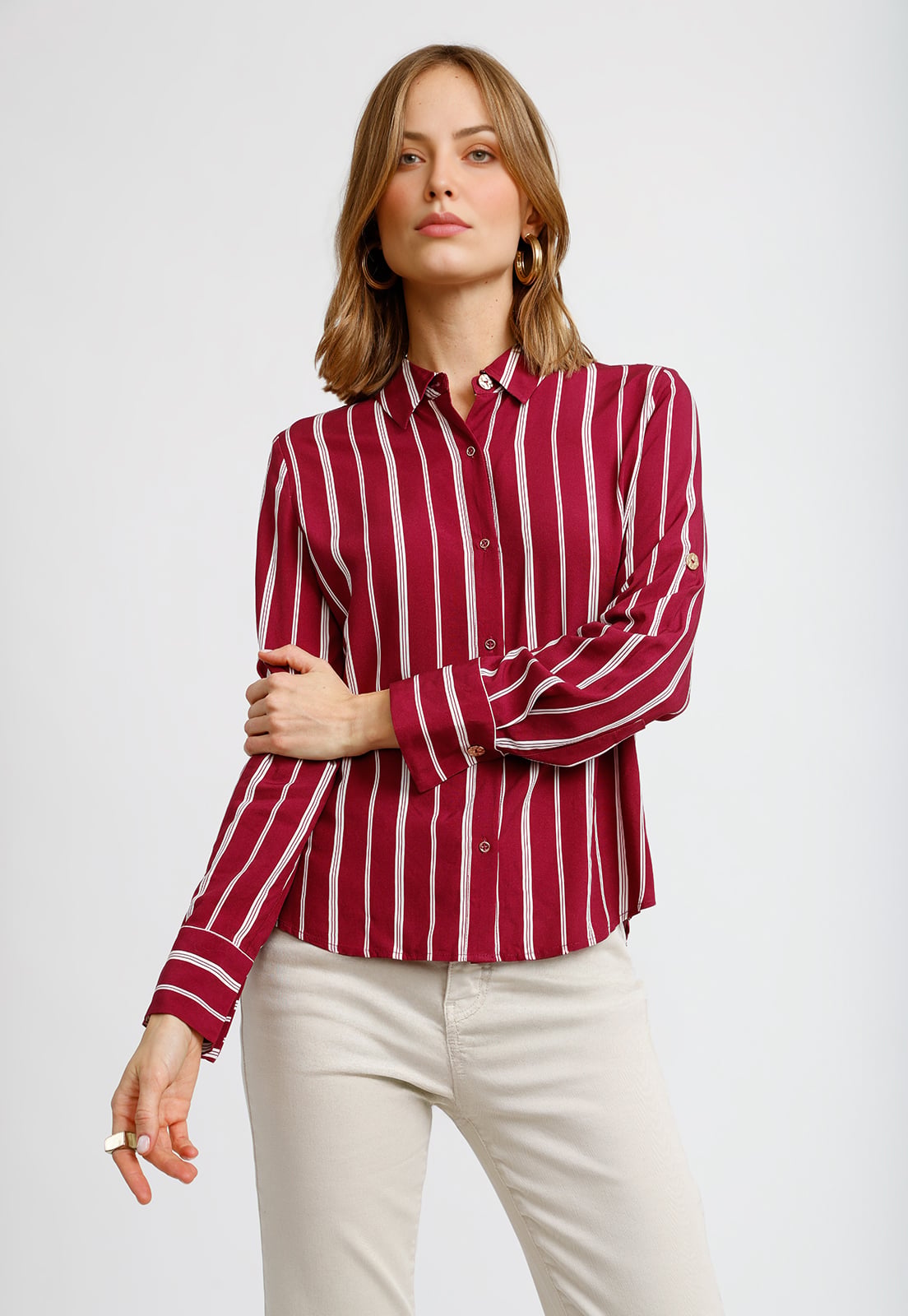 BLUSA RAYADA BURDEO ABELINA MUJER - 1