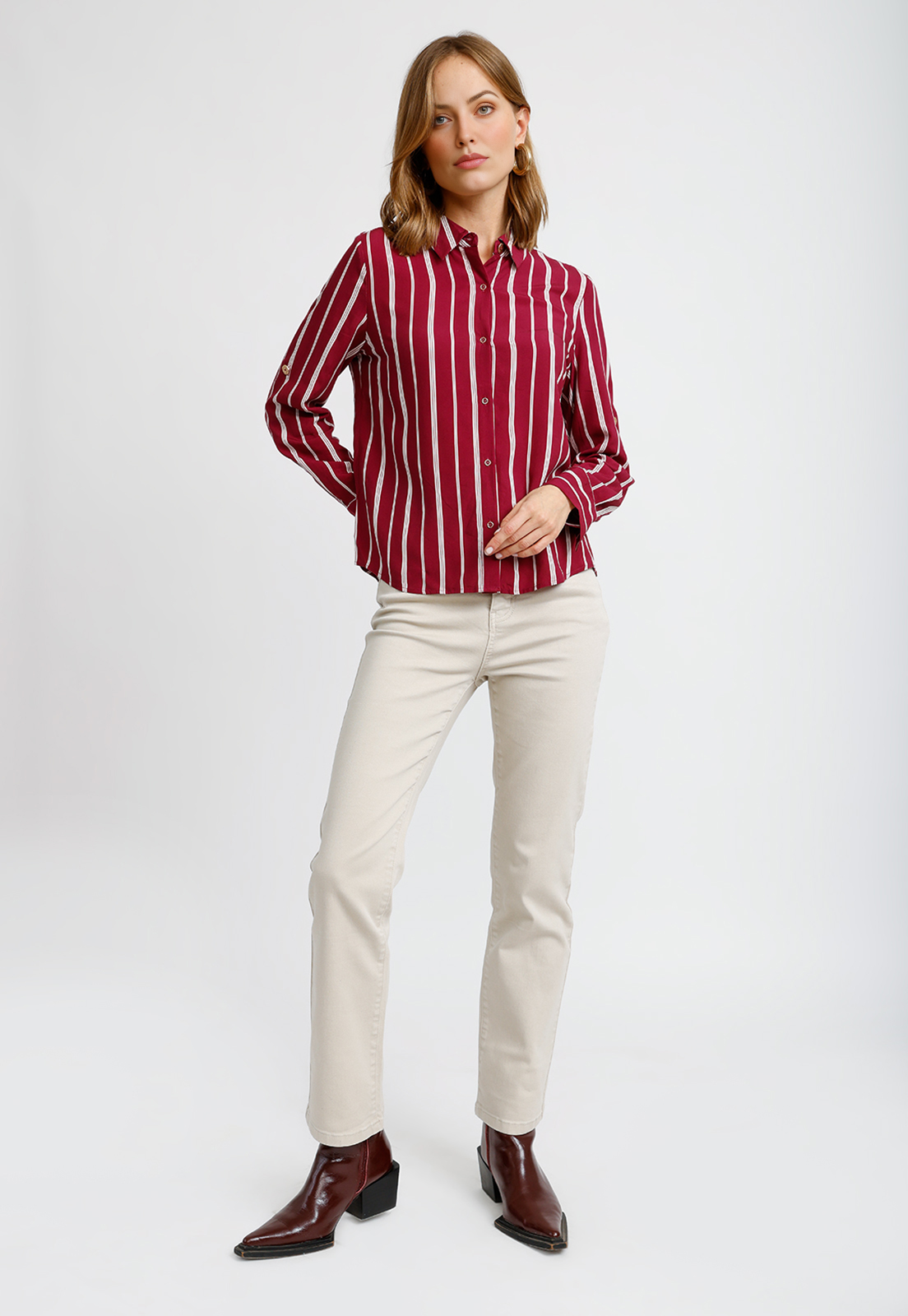 BLUSA RAYADA BURDEO ABELINA MUJER - 4