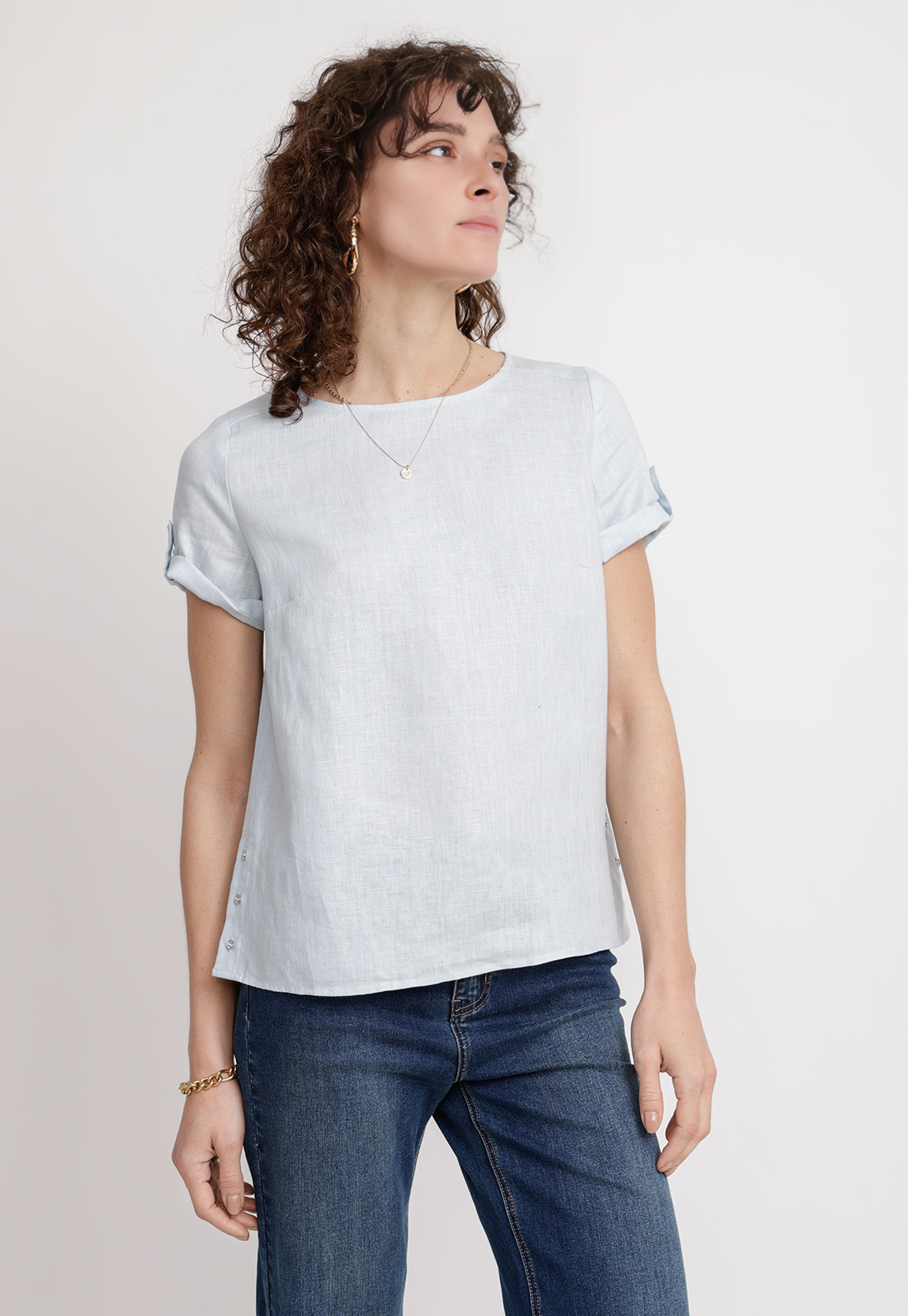 BLUSA MUJER GARZA VISCOSA CELESTE - 1