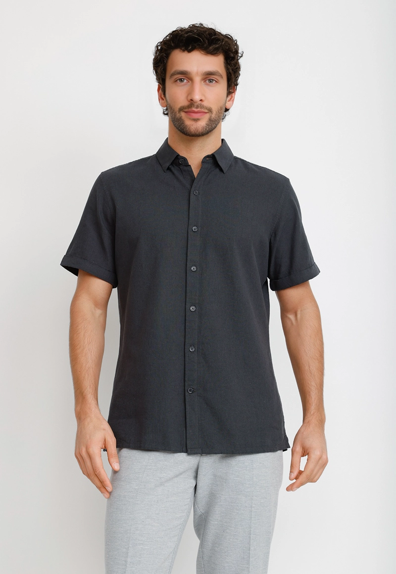CAMISA LINO ALGODON BORIS GRIS OSCURO - 1