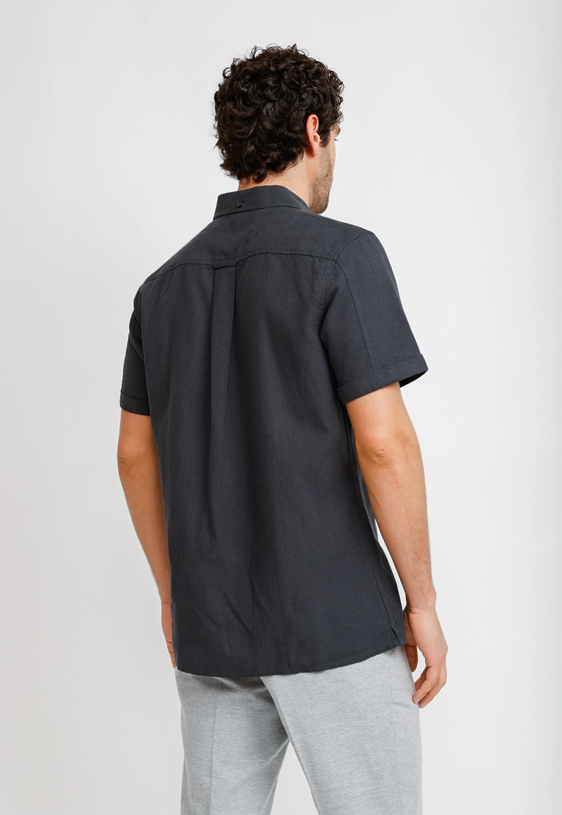 CAMISA LINO ALGODON BORIS GRIS OSCURO - 2