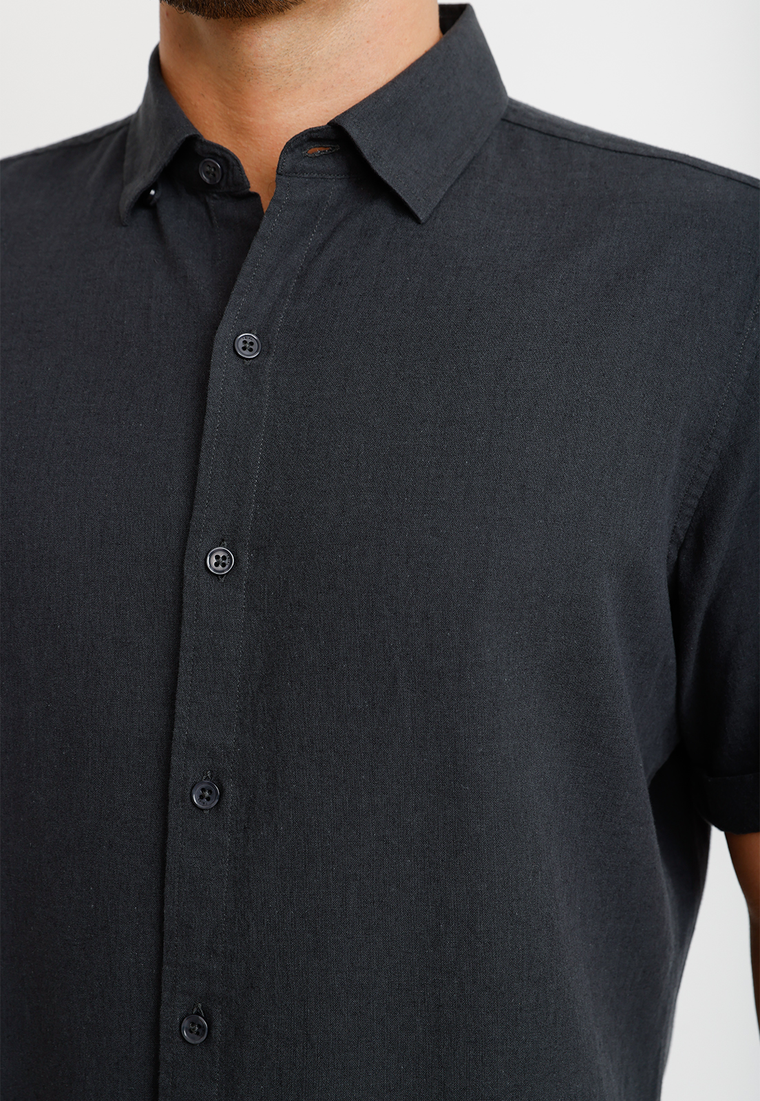 CAMISA LINO ALGODON BORIS GRIS OSCURO - 3